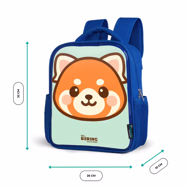 Kawai - Rode panda - Groen Kinderrugzak - Blauw middel -productfoto_formaten