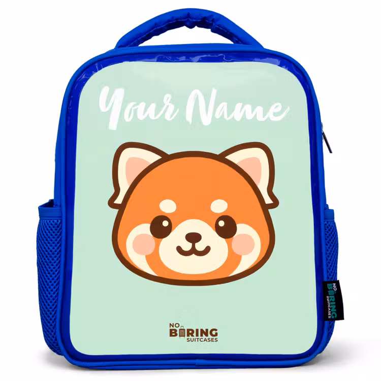 Kawai - Rode panda - Groen Kinderrugzak - Blauw middel -3d
