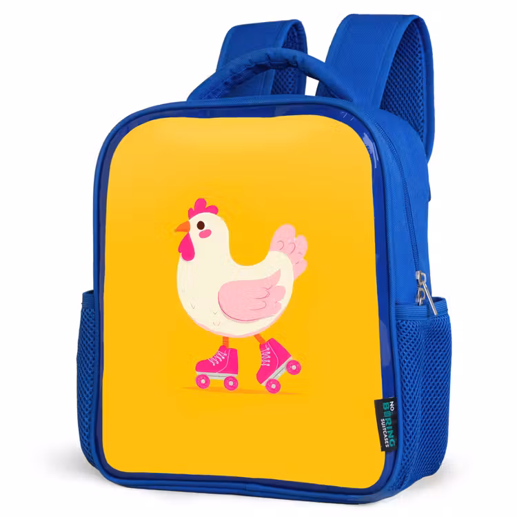 Kip - Rolschaatsen - Geel Kinderrugzak - Blauw middel -schuin