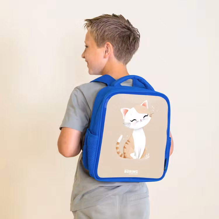 Kitten in de kleuren beige en wit Kinderrugzak - Blauw middel -sfeer2