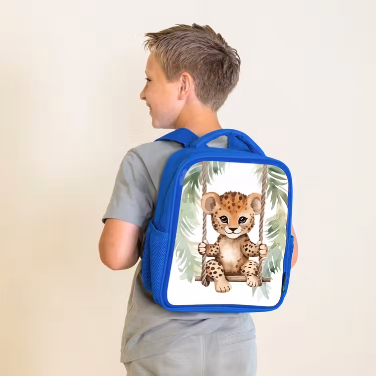 Luipaard - Dier - Kinderen - Jungle Kinderrugzak - Blauw middel -sfeer2