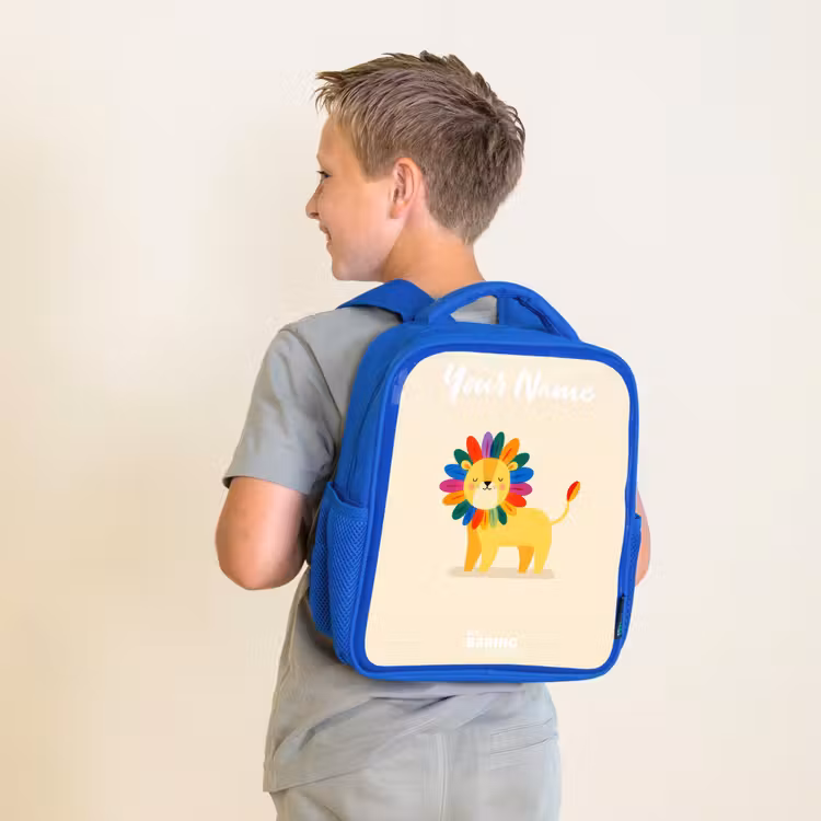 Leeuw - Manen - Kleurrijk Kinderrugzak - Blauw middel -sfeer2