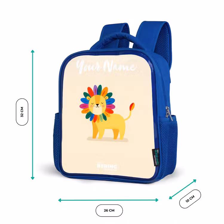 Leeuw - Manen - Kleurrijk Kinderrugzak - Blauw middel -productfoto_formaten