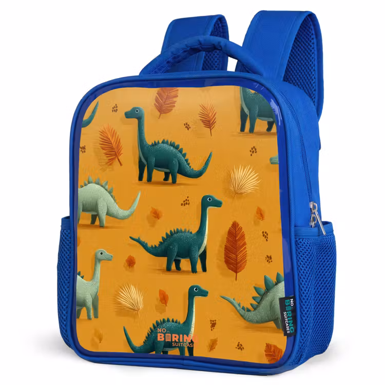 Lange nekken in herfstlandschap Kinderrugzak - Blauw middel -schuin