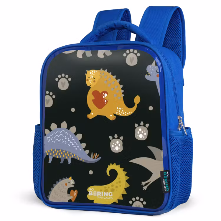 Liefdevolle dinosaurus Kinderrugzak - Blauw middel -schuin