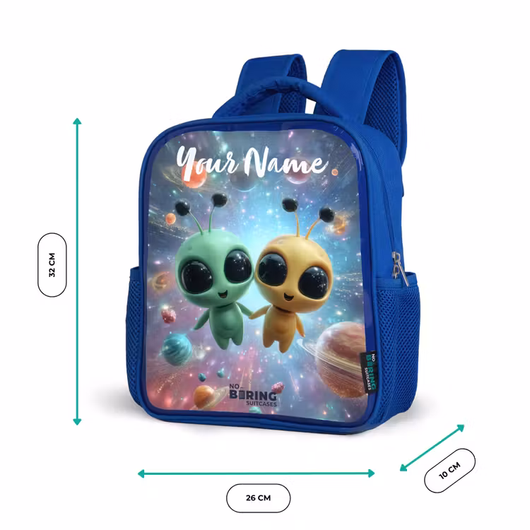 Vrolijke buitenaardse vrienden Kinderrugzak - Blauw middel -productfoto_formaten