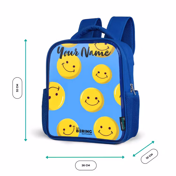 Vrolijke smileyregen Kinderrugzak - Blauw middel -productfoto_formaten