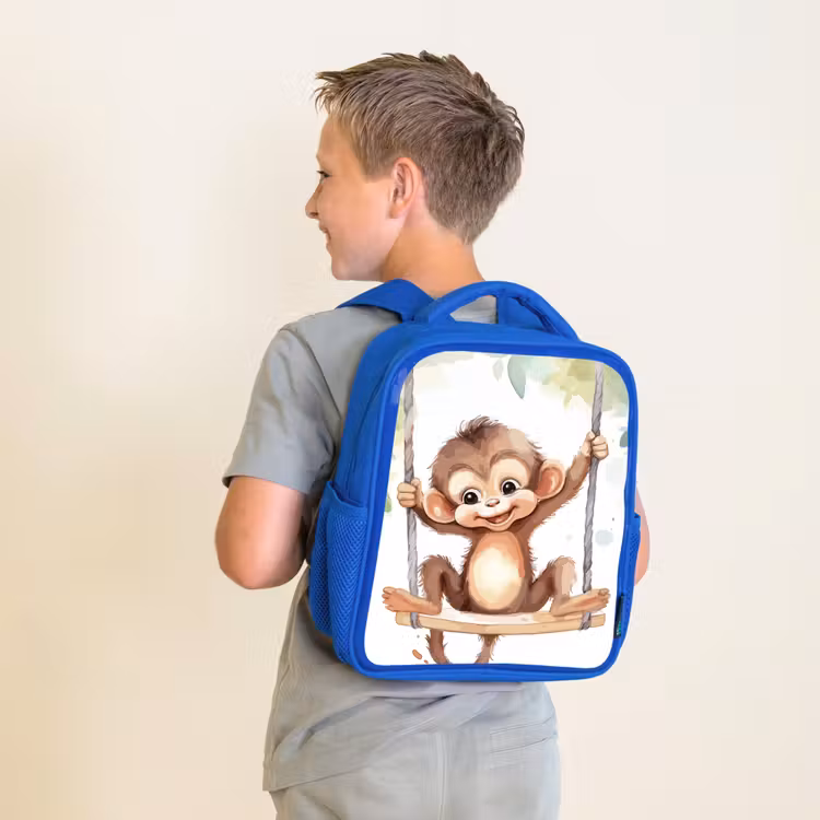 Aap - Dier - Kinderen - Jungle Kinderrugzak - Blauw middel -sfeer2