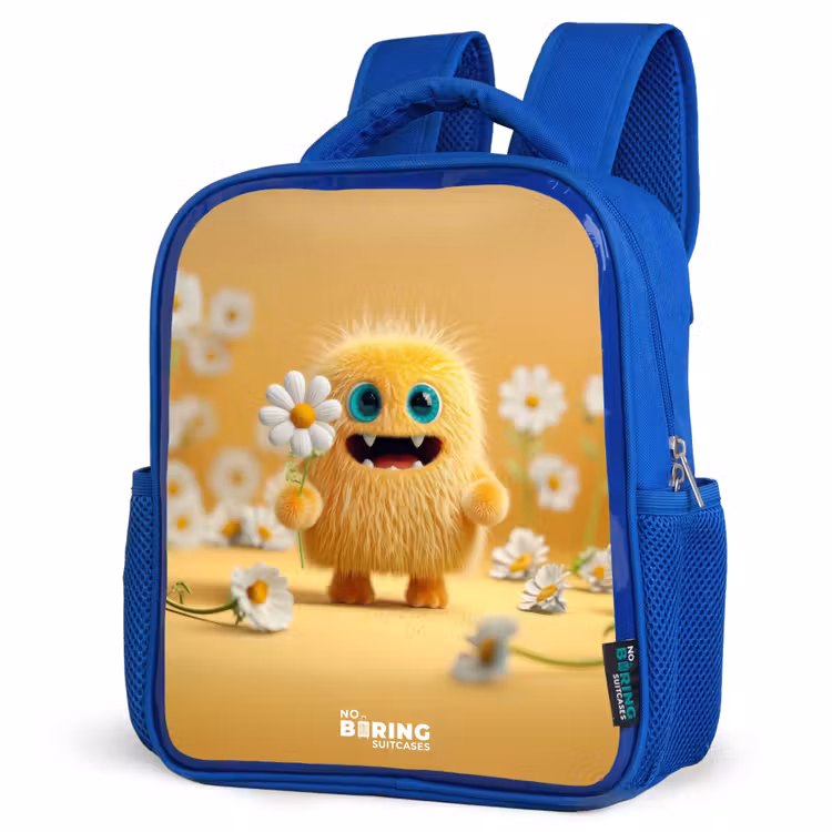 Monster - Wezen - Bloem - Geel Kinderrugzak - Blauw middel -schuin
