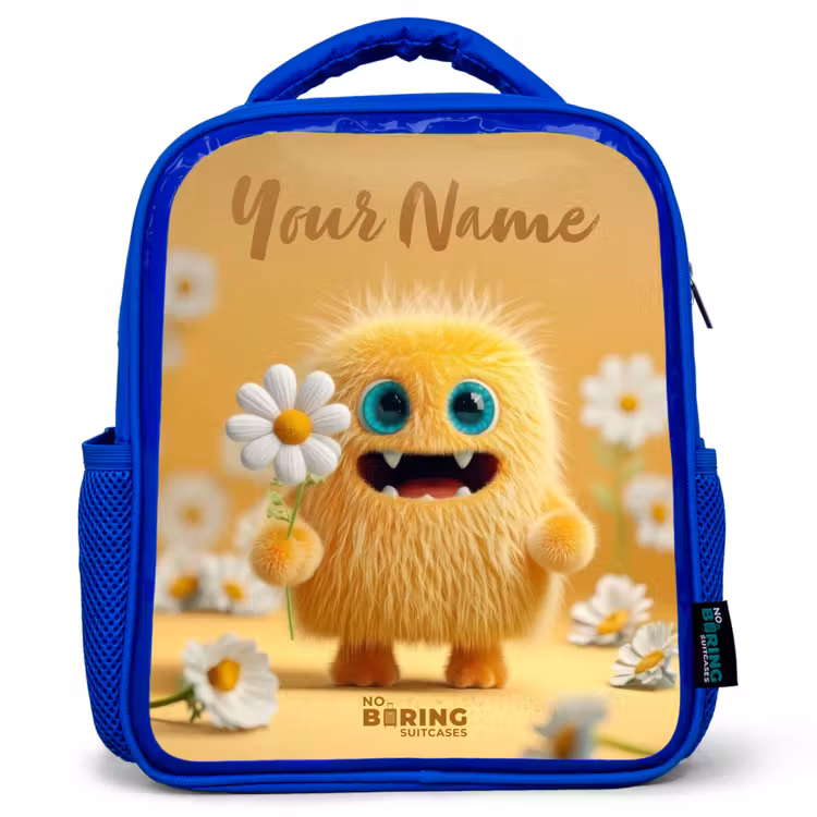 Monster - Wezen - Bloem - Geel Kinderrugzak - Blauw middel -3d