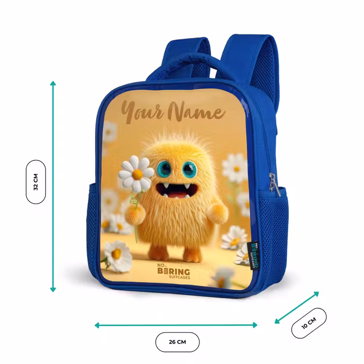 Monster - Wezen - Bloem - Geel Kinderrugzak - Blauw middel -productfoto_formaten