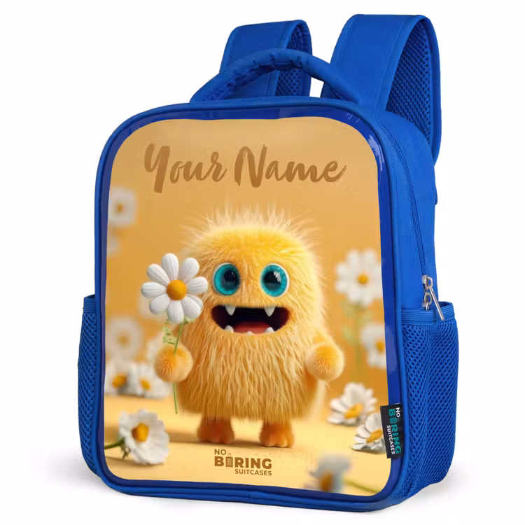 Monster - Wezen - Bloem - Geel Kinderrugzak - Blauw middel -schuin
