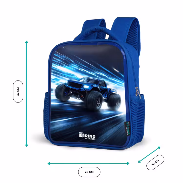 Monstertruck raast door lichtsnelheid Kinderrugzak - Blauw middel -productfoto_formaten