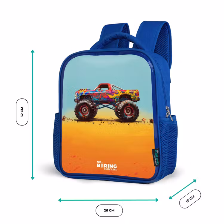 Monstertruck met Graffiti Print in het Zand Kinderrugzak - Blauw middel -productfoto_formaten