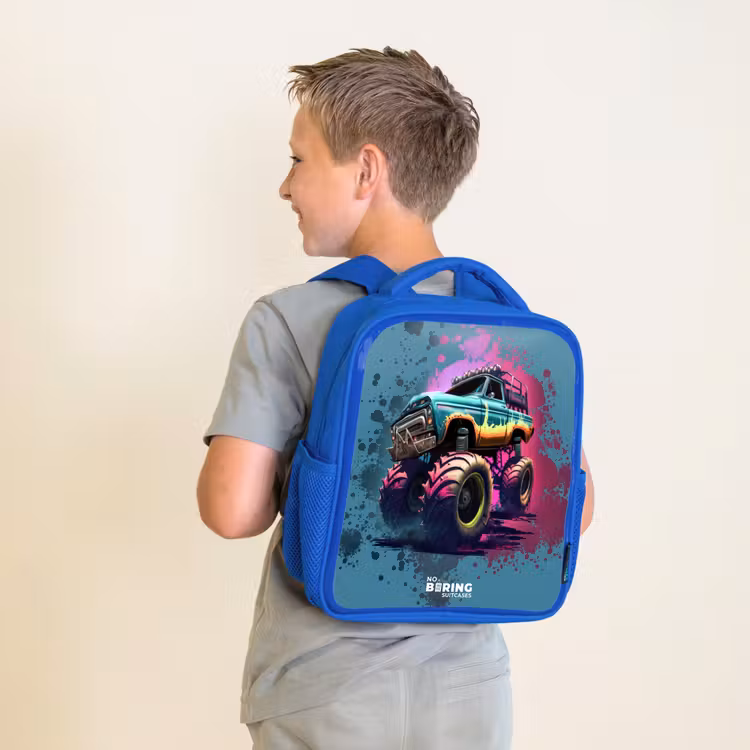 Monster Wheels Kinderrugzak - Blauw middel -sfeer2
