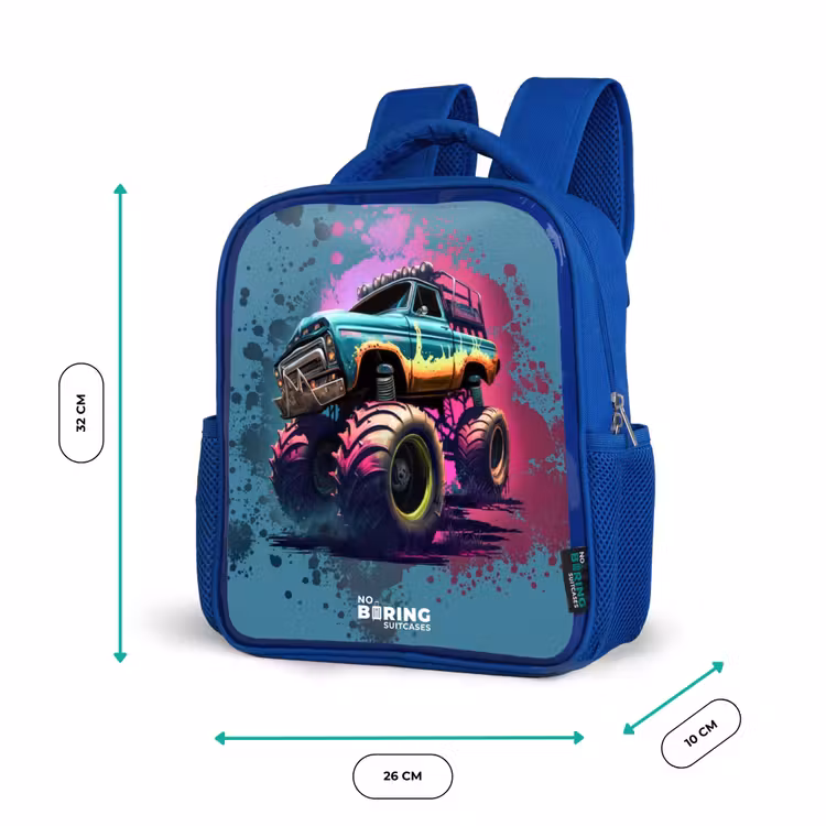 Monster Wheels Kinderrugzak - Blauw middel -productfoto_formaten