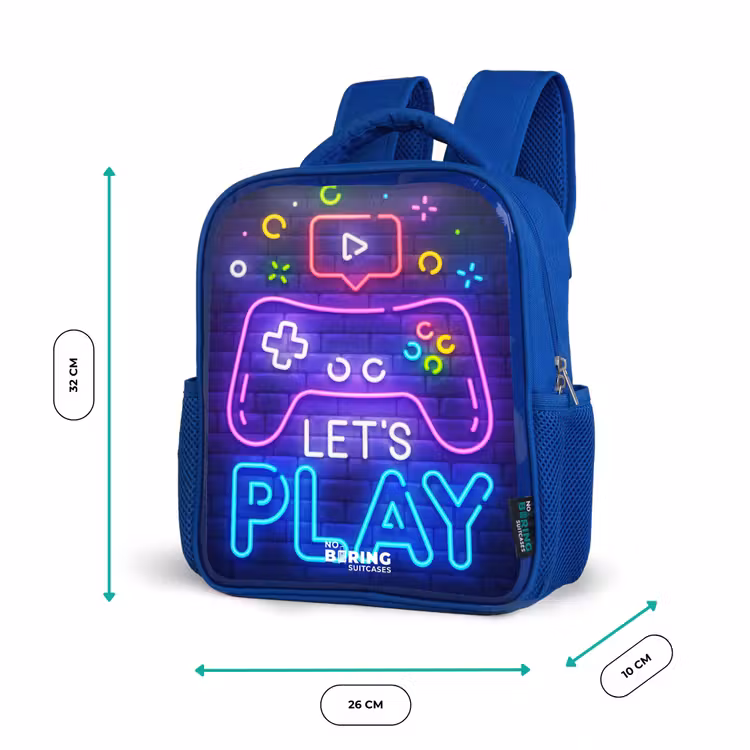 Neoncontroller tegen een bakstenen muur Kinderrugzak - Blauw middel -productfoto_formaten