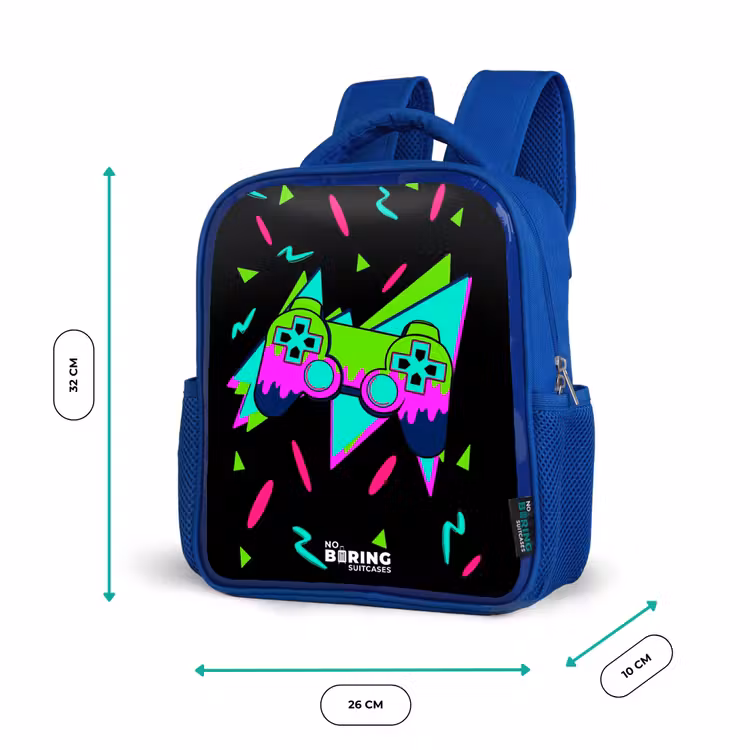 Neon controller op zwart Kinderrugzak - Blauw middel -productfoto_formaten