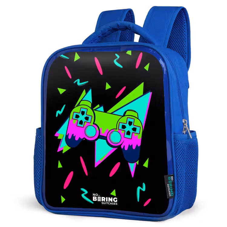 Neon controller op zwart Kinderrugzak - Blauw middel -schuin