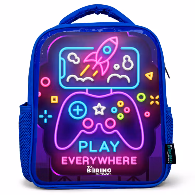 Neonillustratie met een controller Kinderrugzak - Blauw middel -3d