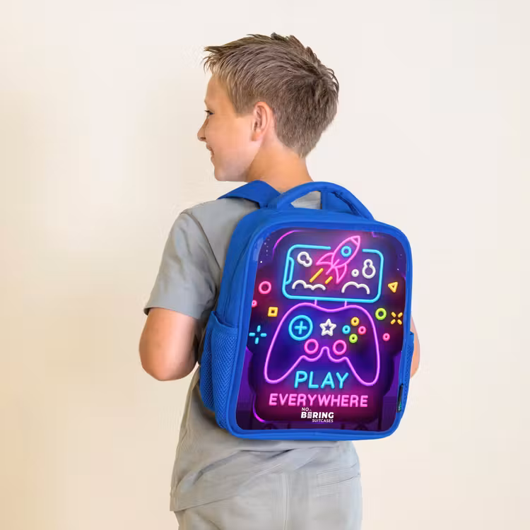 Neonillustratie met een controller Kinderrugzak - Blauw middel -sfeer2