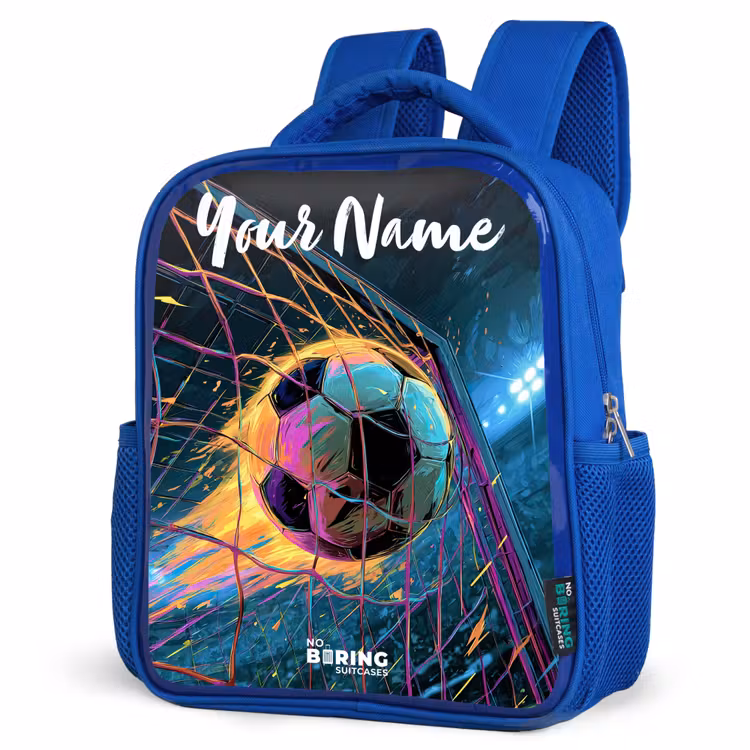 Neon - Net - Voetbal - Kleurrijk Kinderrugzak - Blauw middel -schuin