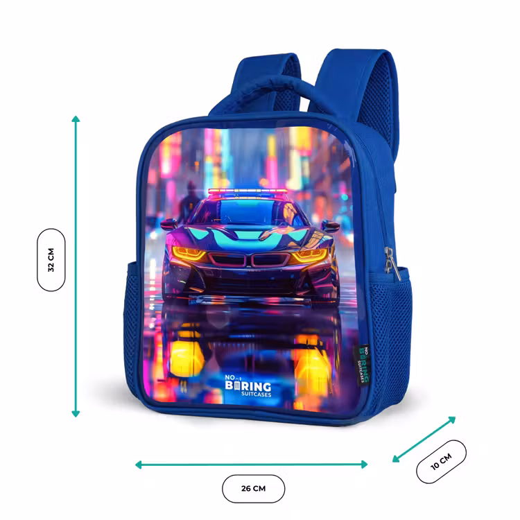 Neon nightcar Kinderrugzak - Blauw middel -productfoto_formaten