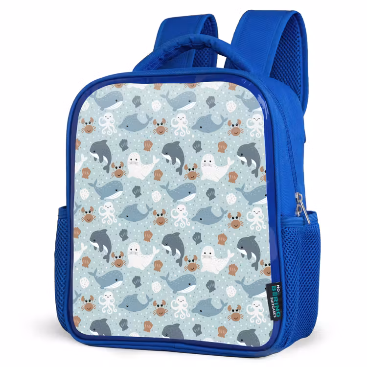 Oceaan - Walvis - Zeehond - Krab Kinderrugzak - Blauw middel 862 -schuin