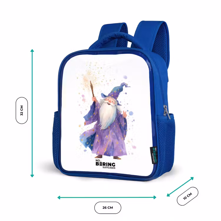Oude tovenaar met staf Kinderrugzak - Blauw middel -productfoto_formaten