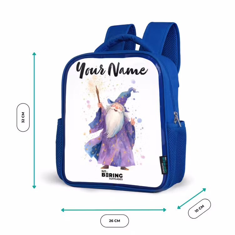 Oude tovenaar met staf Kinderrugzak - Blauw middel -productfoto_formaten