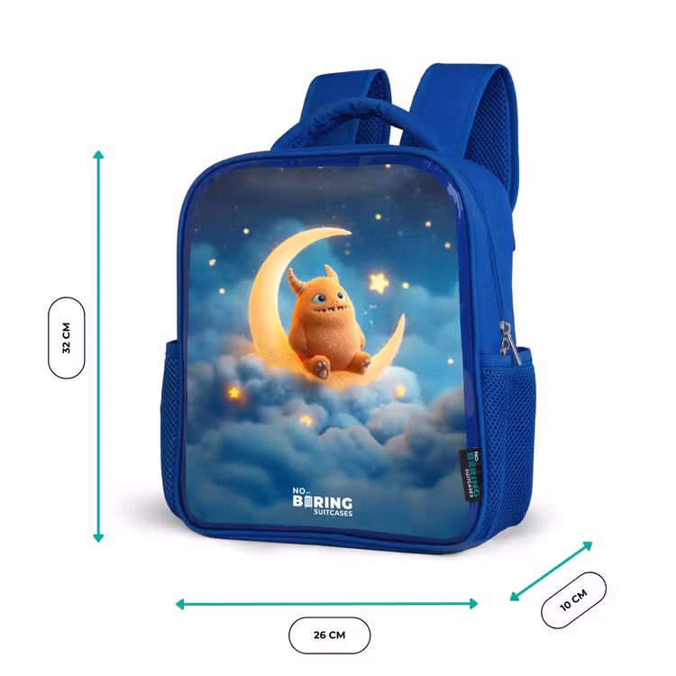 Oranje monster op maansikkel Kinderrugzak - Blauw middel -productfoto_formaten