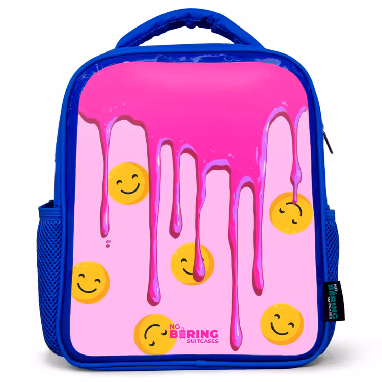Verf - Smiley - Roze Kinderrugzak - Blauw middel -3d