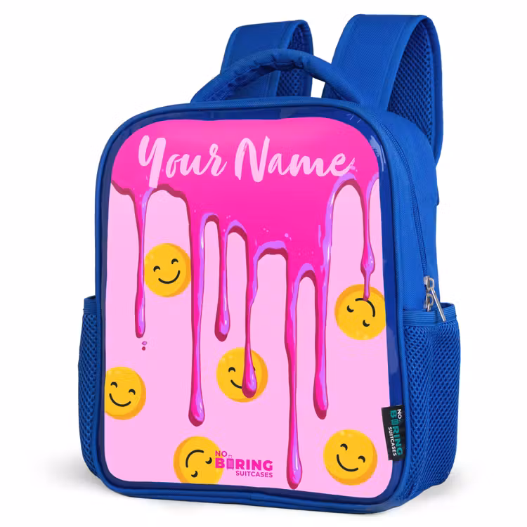 Verf - Smiley - Roze Kinderrugzak - Blauw middel -schuin