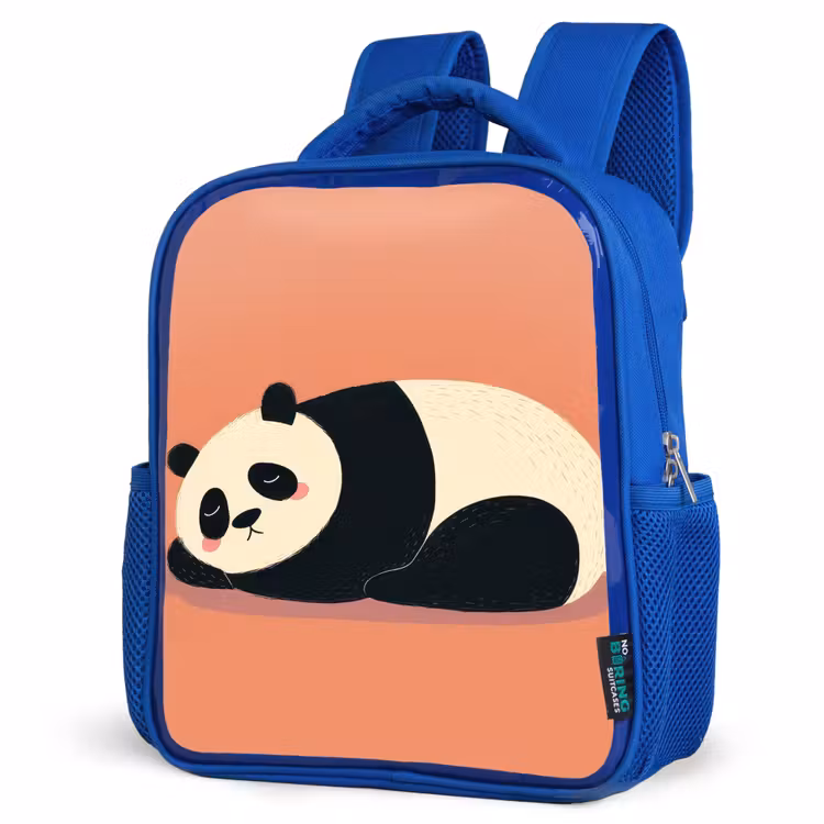 Panda - Slaap - Oranje Kinderrugzak - Blauw middel -schuin