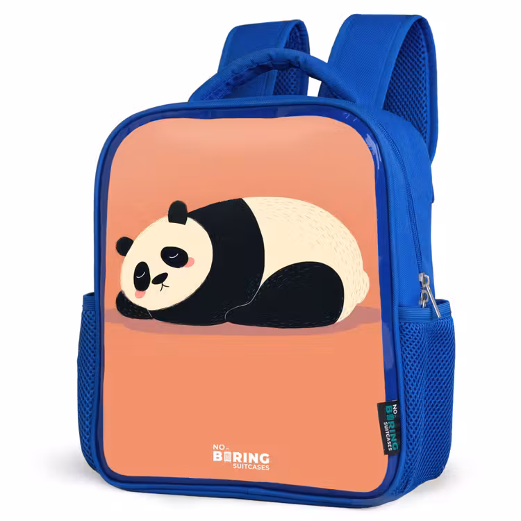 Panda - Slapen - Oranje Kinderrugzak - Blauw middel -schuin