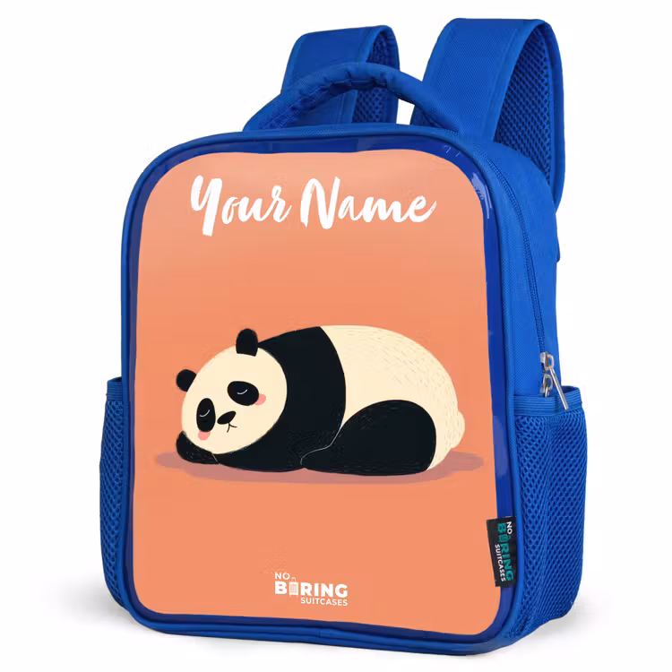 Panda - Slapen - Oranje Kinderrugzak - Blauw middel -schuin