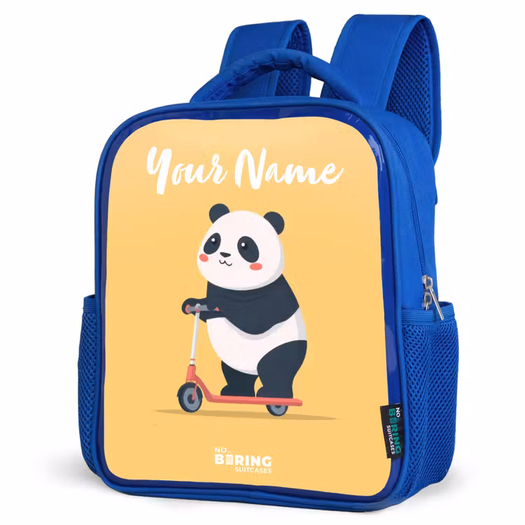 Panda - Step - Geel Kinderrugzak - Blauw middel -schuin
