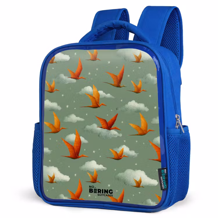Patroon - Dino - Pterosaurussen Kinderrugzak - Blauw middel -schuin