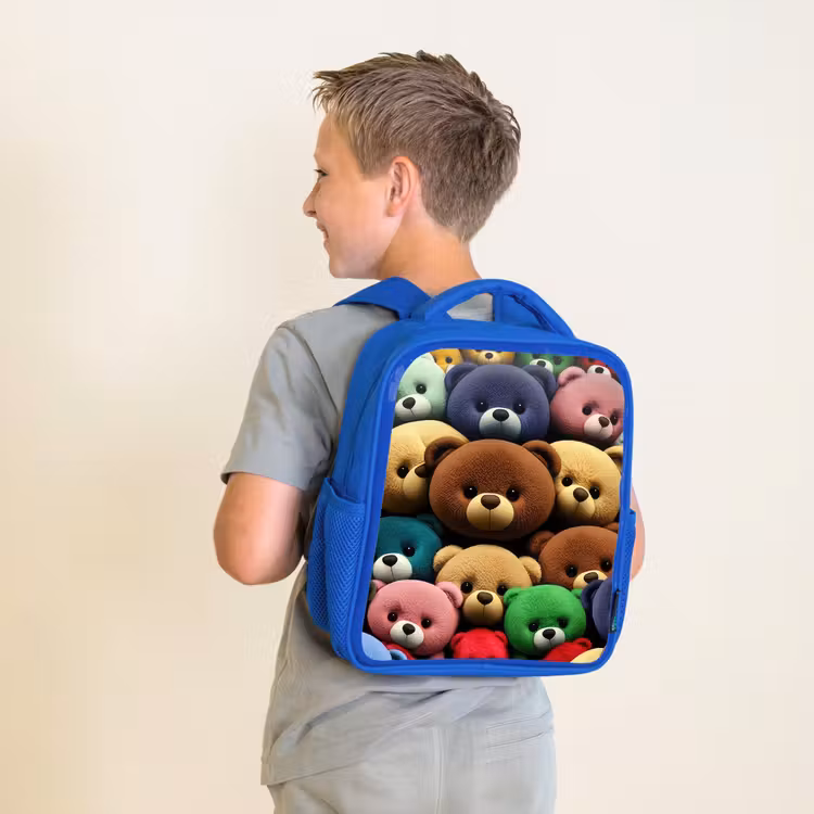 Bonte Berenbende Kinderrugzak - Blauw middel -sfeer2
