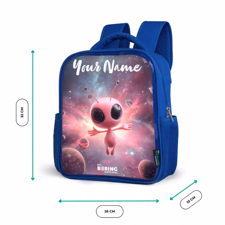 Roze Alien in Sterrennevel Kinderrugzak - Blauw middel -productfoto_formaten