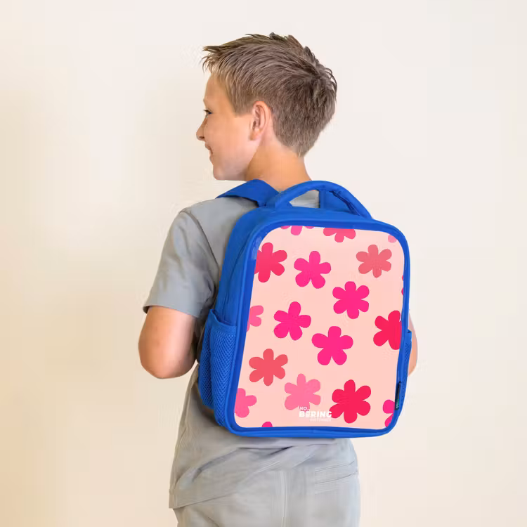 Roze bloemen Kinderrugzak - Blauw middel -sfeer2