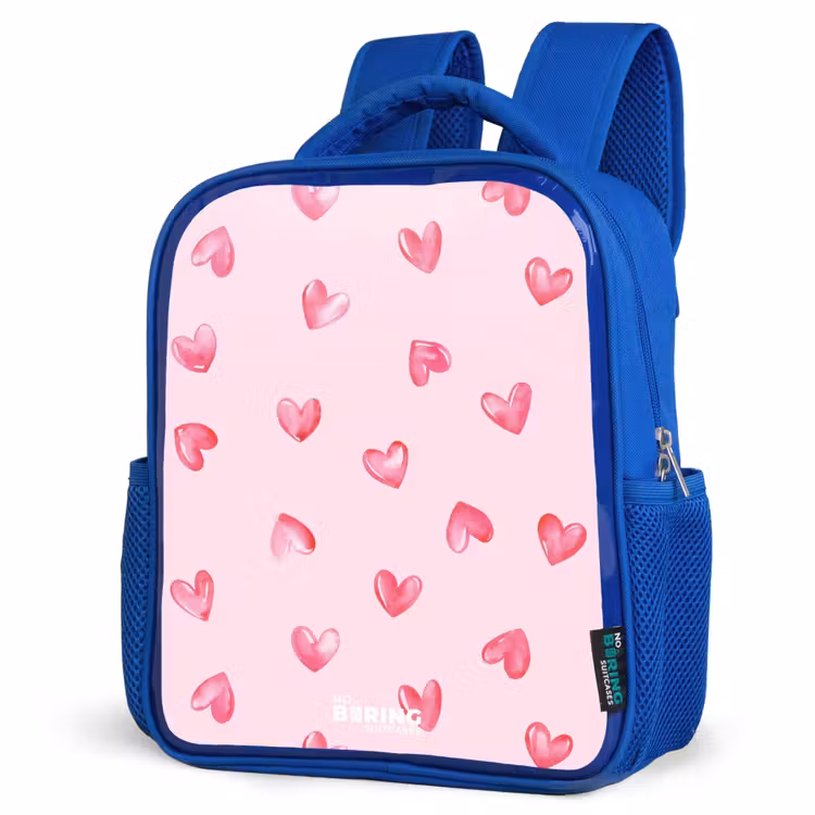 Roze hartjes Kinderrugzak - Blauw middel -schuin