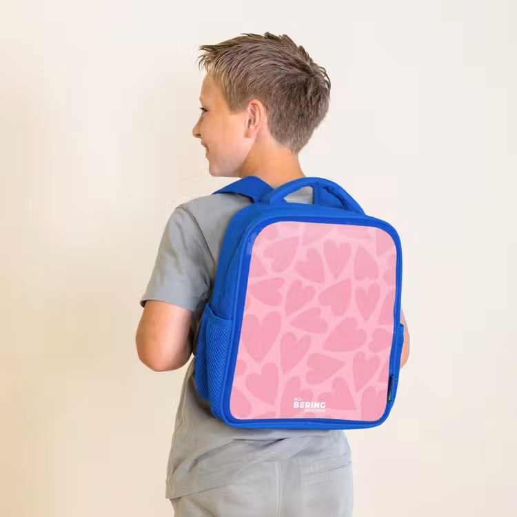 Roze hartjes patroon Kinderrugzak - Blauw middel -sfeer2