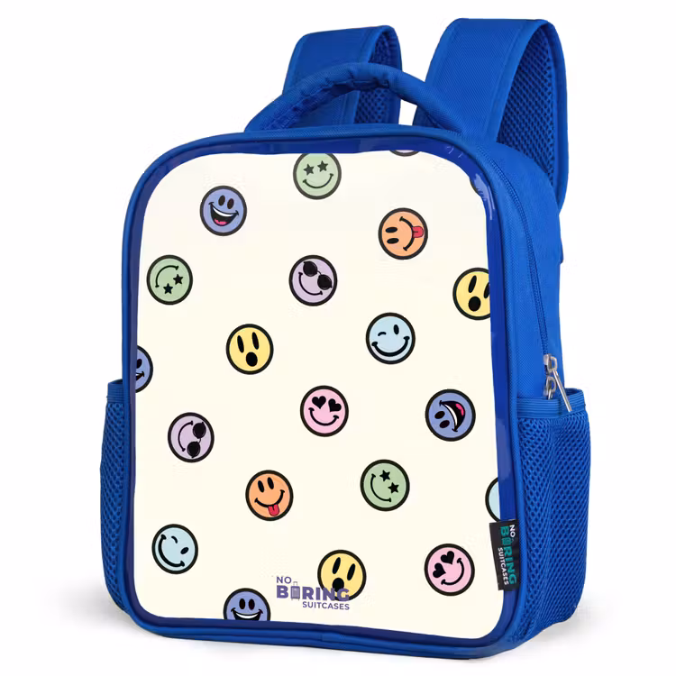 Speelse smiley-mix Kinderrugzak - Blauw middel -schuin