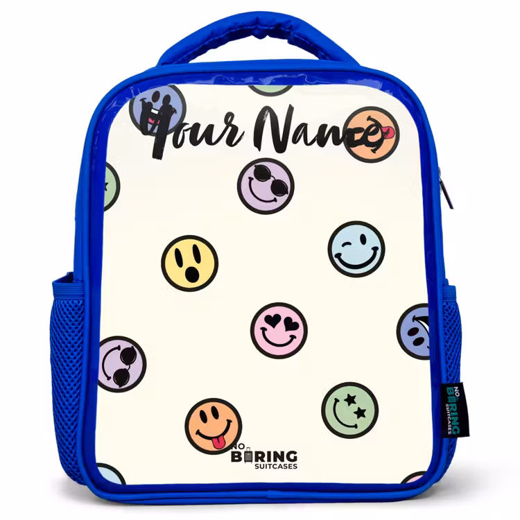 Speelse smiley-mix Kinderrugzak - Blauw middel -3d