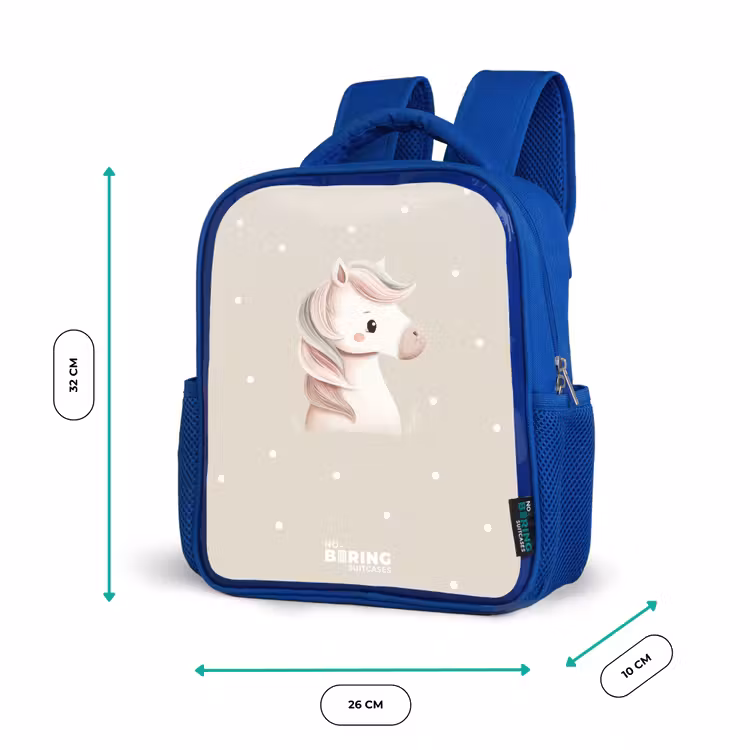 Pony omringd door stippen in beige kleuren Kinderrugzak - Blauw middel -productfoto_formaten