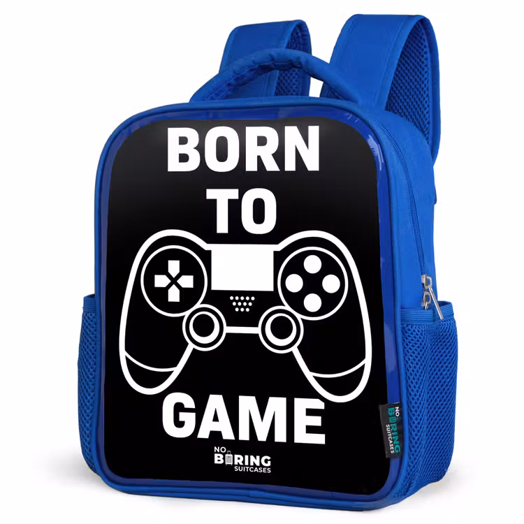 Qoute met controller in zwart wit Kinderrugzak - Blauw middel -schuin