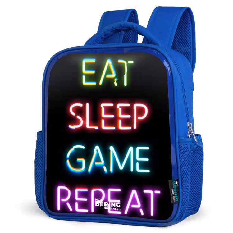 Qoute met neon lichten Kinderrugzak - Blauw middel -schuin