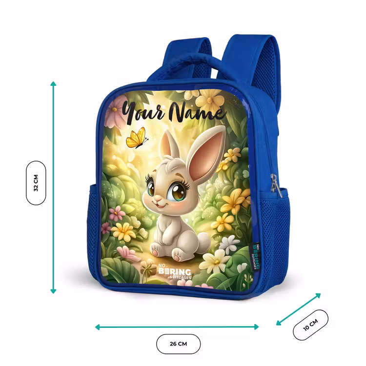 Konijn - Zonlicht - Sprookjesachtig - Vlinder Kinderrugzak - Blauw middel -productfoto_formaten