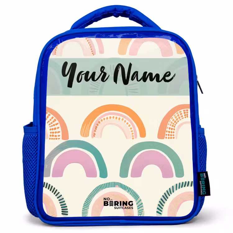 Regenboog - Pastel - Patroon Kinderrugzak - Blauw middel -3d